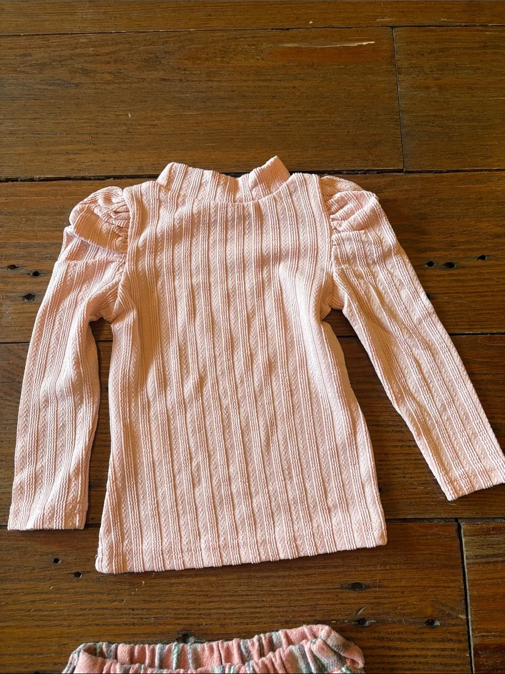 Girls Pink Ribbed Top & Plaid Button Skirt Set